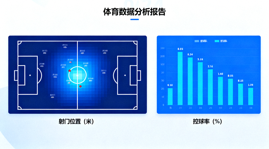 体育数据分析界面显示射门位置分布与控球率对比图表